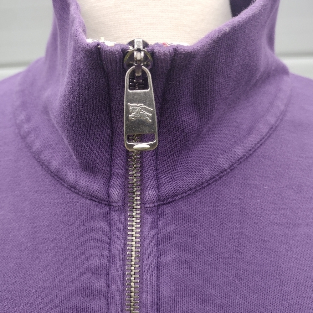 Burberry London Men’s XL 1/4 Zip Pullover Purple Nova Check Trim Sweatshirt - Picture 3 of 9